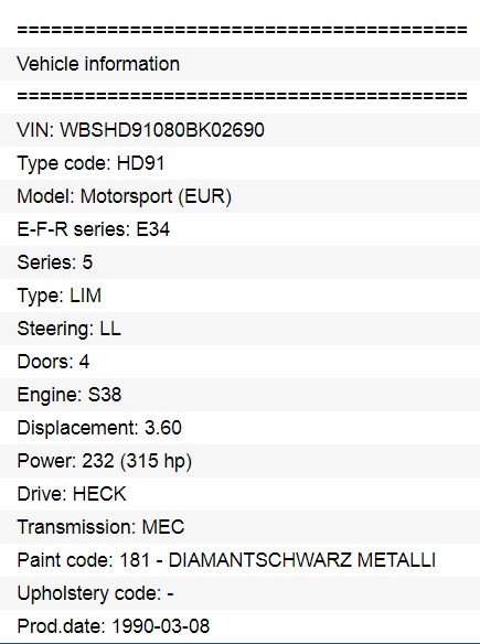 BMW M5 E34 M5 1990 prodáno 1990